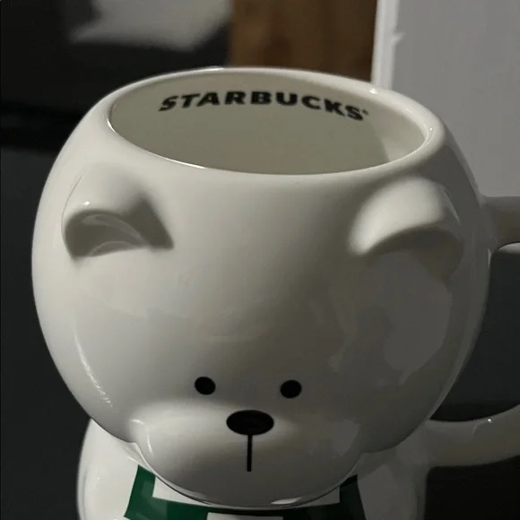 Starbucks White Bear Mug with Red Cup and Green Sweater Accent - Picture 3 of 6